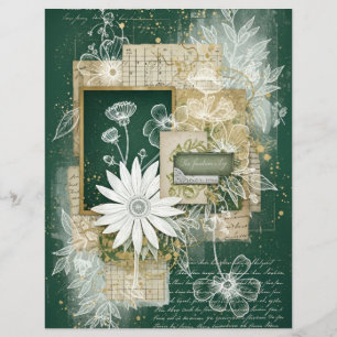 Papel de Scrapbook Jardim Floral Esmeralda Vintage