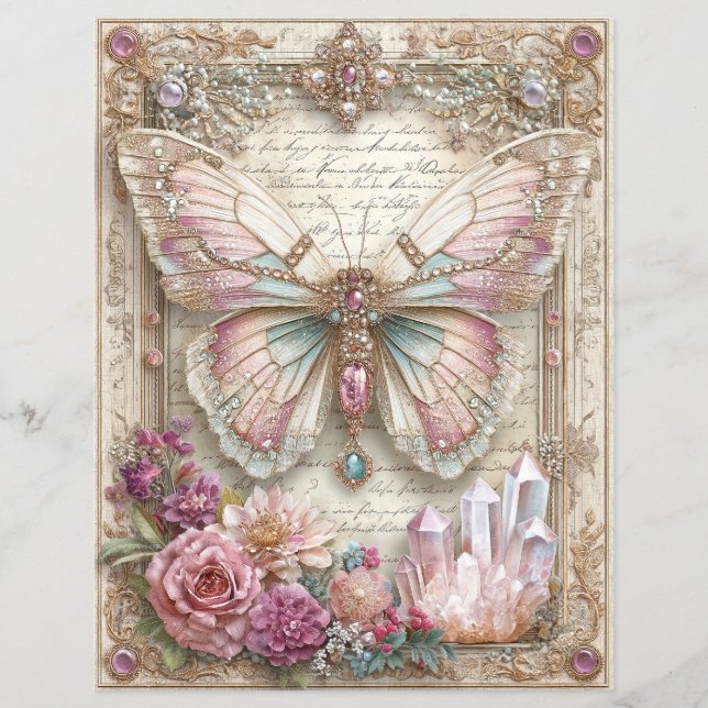 Papel de Scrapbook Journal Basura Borboleta Rosa (Frente)
