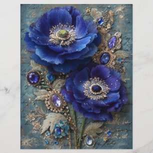 Papel de Scrapbook Journal de Lixo Flores Azuis