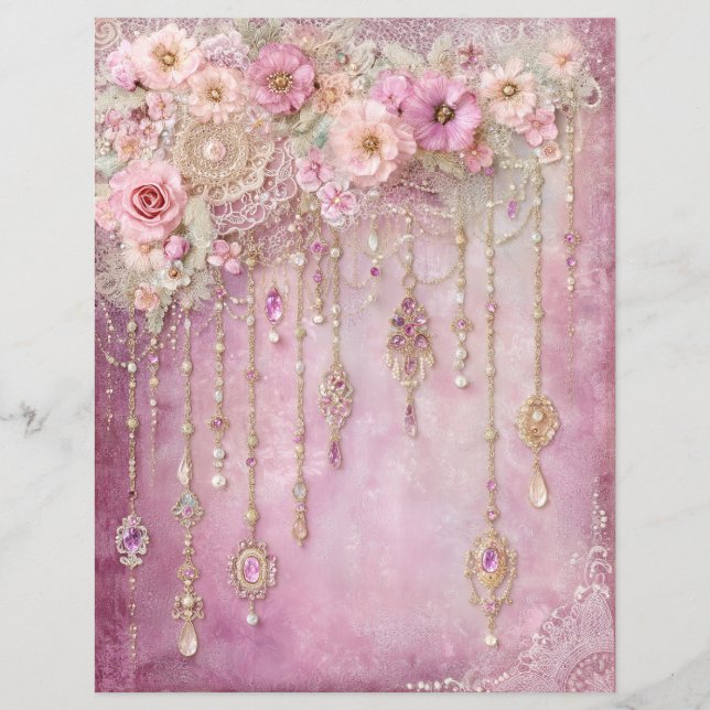 Papel de Scrapbook Journal de Sucata Jóias Flores  (Frente)