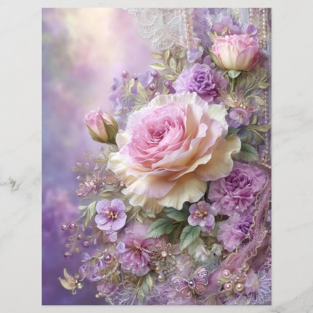 Papel de Scrapbook Journal Flor de Lavanda Rosa (Frente)