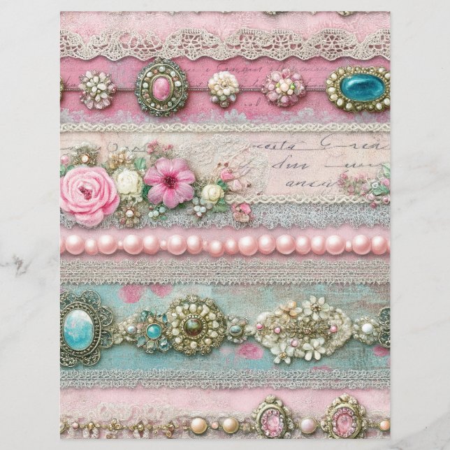 Papel de Scrapbook Journal Junk Listras de Renda R (Frente)