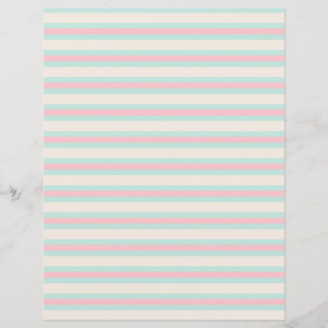 Papel de Scrapbook Listrado Rosa Azul e Creme (Frente)