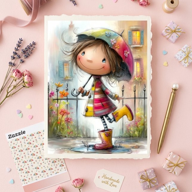 Papel de Scrapbook Menina da Chuva Colorido Fofo P (Criador carregado)