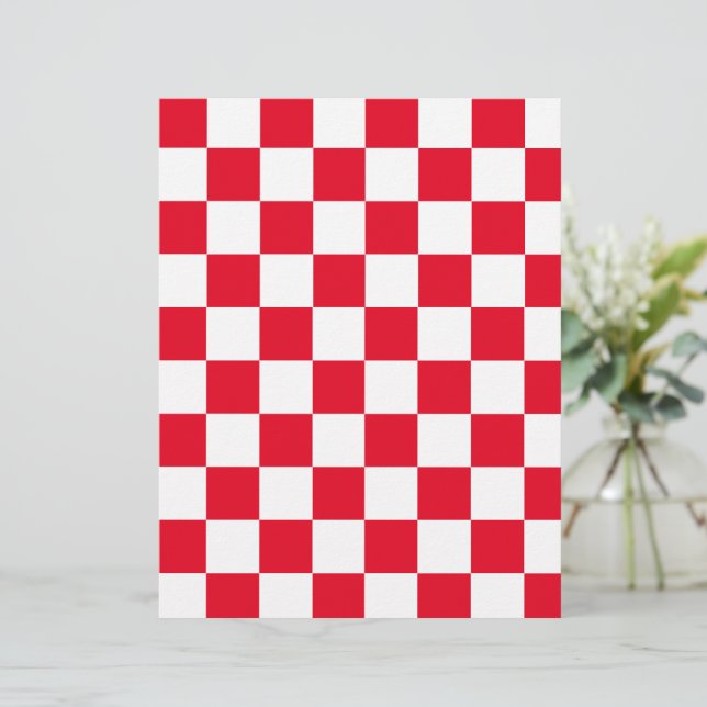 Papel de Scrapbook Moderno Xadrez Vermelho Branco  (Em pé/Frente)