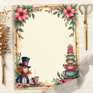 Papel de Scrapbook Pilha de Xícara de Chá da Alice