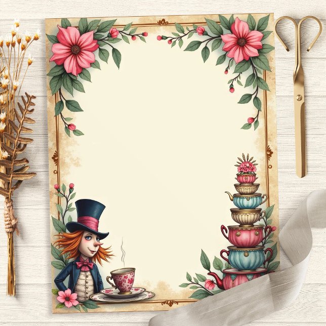 Papel de Scrapbook Pilha de Xícara de Chá da Alice (Criador carregado)
