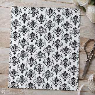 Papel de Scrapbook Preto e Branco Damasco Gótico