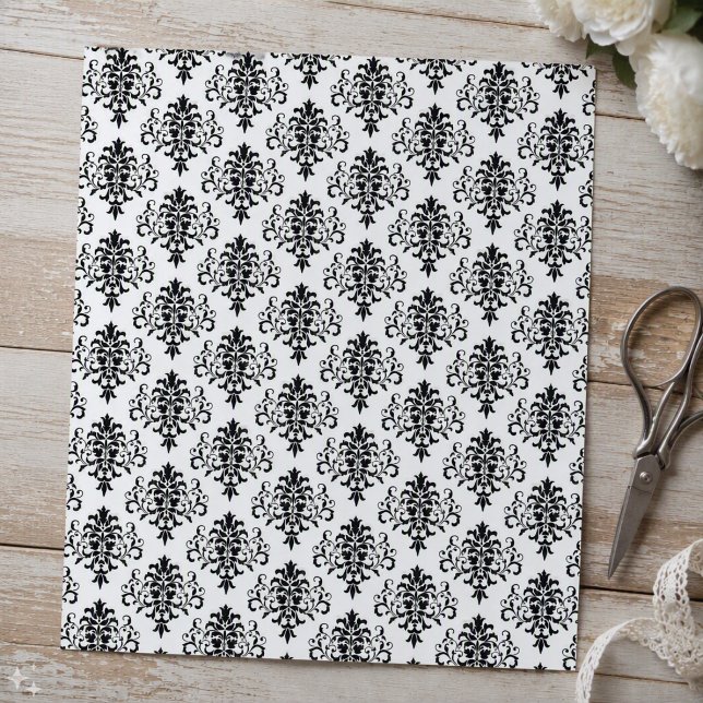Papel de Scrapbook Preto e Branco Damasco Gótico (Criador carregado)