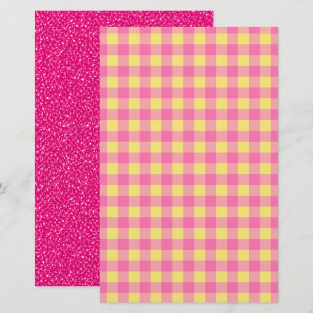 Papel de Scrapbook Reversível com Glitter Rosa e G (Frente/Verso)