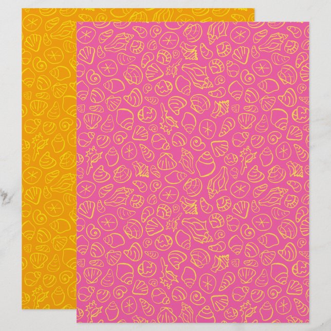 Papel de Scrapbook Rosa Conchas Marinhas (Frente/Verso)