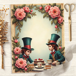 Papel de Scrapbook Rosas Chá da Louca Chapéu