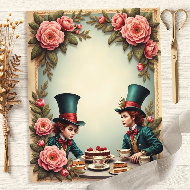 Papel de Scrapbook Rosas Chá da Louca Chapéu (Criador carregado)