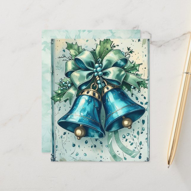 Papel de Scrapbook Sininhos de Natal Azuis Caprich (Frente/Verso In Situ)