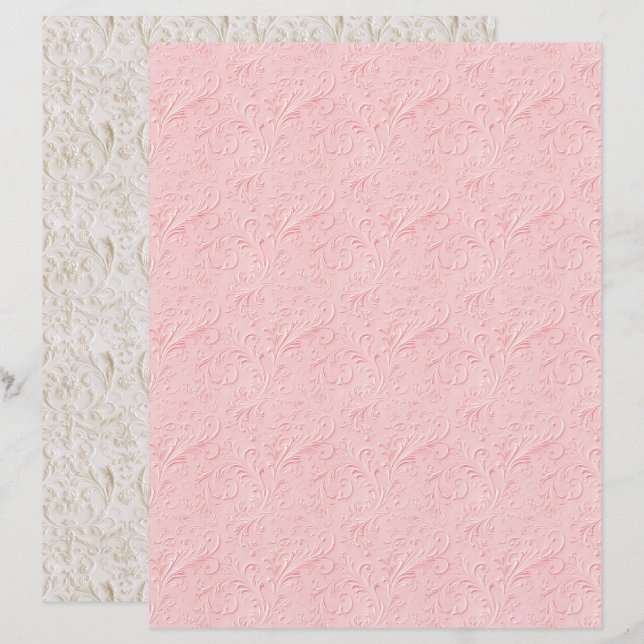 Papel de Scrapbook Textura Rosa Coquette Vintage (Frente/Verso)