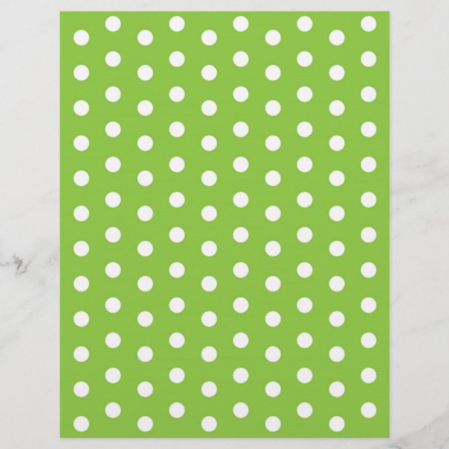 Papel de Scrapbook Verde com Bolinhas Branco para  (Frente)