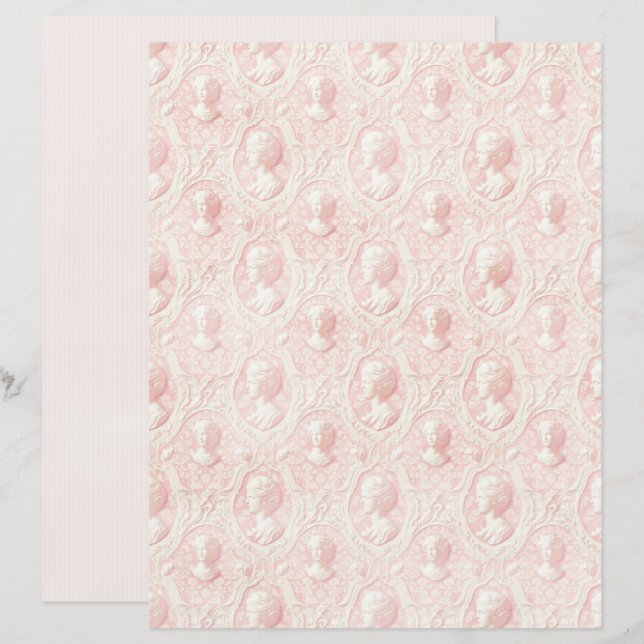 Papel de Scrapbook Vintage Coquette Rosa Cameo (Frente/Verso)