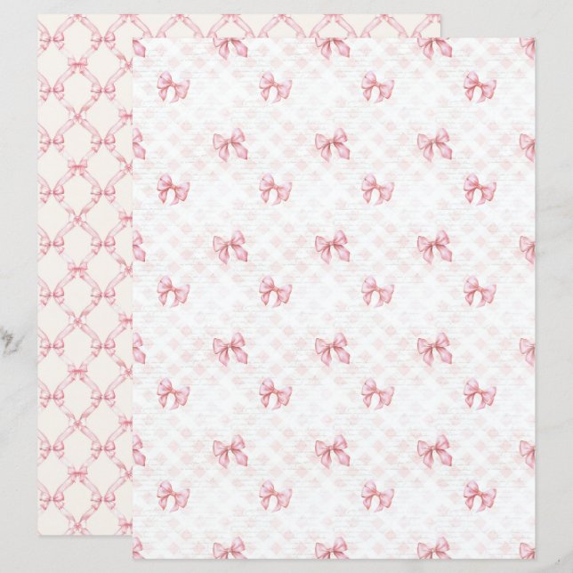 Papel de Scrapbook Vintage Laço Rosa Coquette (Frente/Verso)