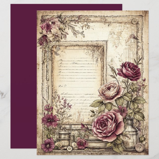 Papel de Scrapbook Vitoriano e de Renda (Frente/Verso)