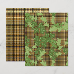 Papel de Scrapbook Xadrez Verde Folha Marrom Doura