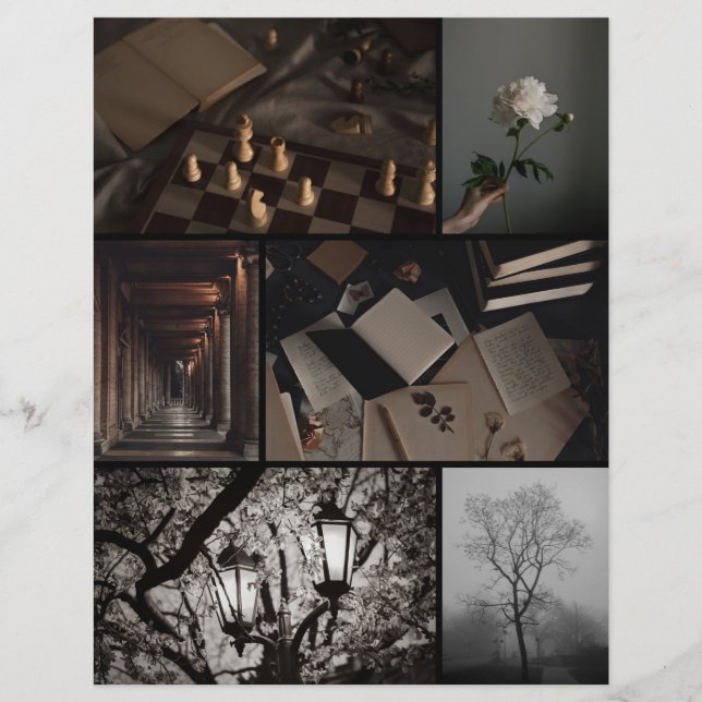 Papel de Scrapbooking Colagem Dark Academia (Frente)