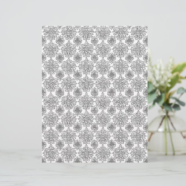 Papel de Scrapbooking de Crisântemo para Colorir (Em pé/Frente)