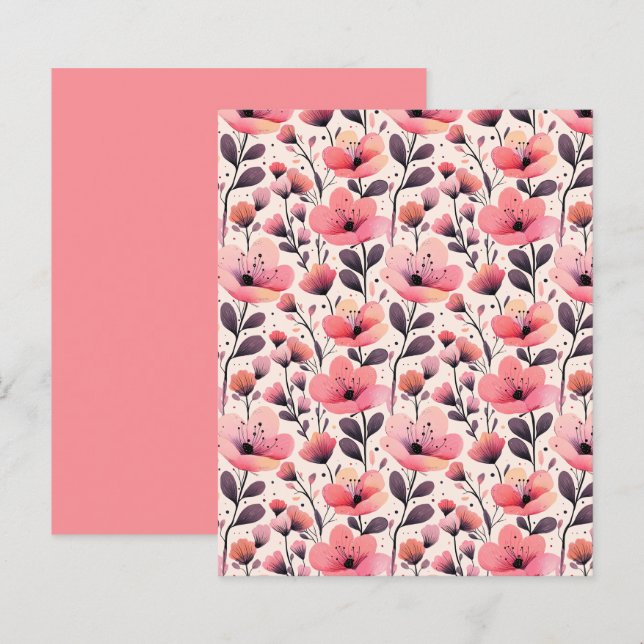 Papel de scrapbooking Floral, cor-de-rosa, elegant (Frente/Verso)