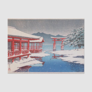 Papel De Seda 雪 の 島, santuário de Miyajima em Neve, Hasui