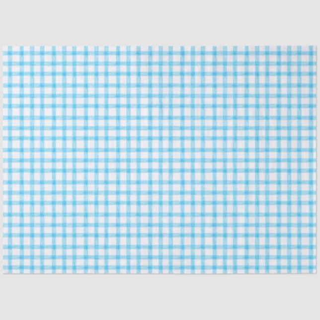 Papel De Seda 002 Cerulean Blue Gingham Tissue Paper (Frente )