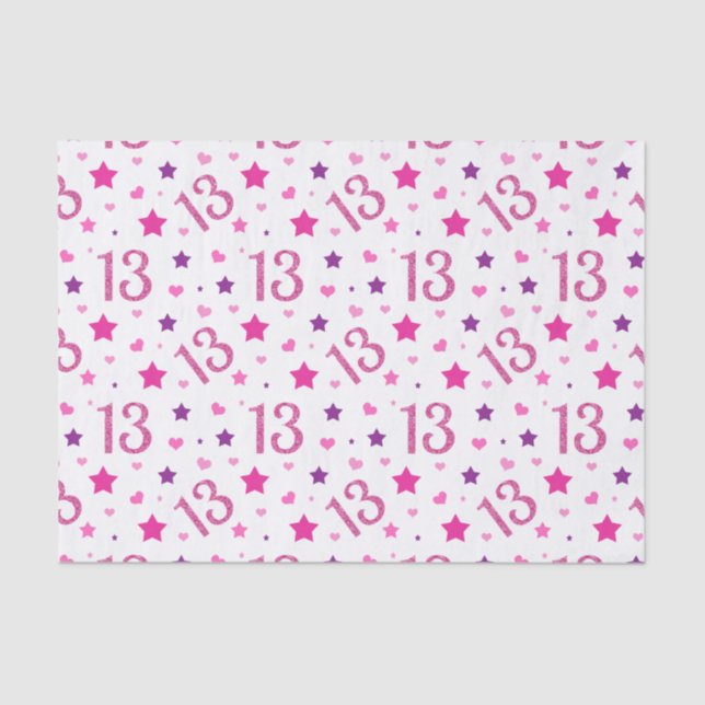 Papel De Seda 13 Birthday Girl Pink Glitter Tissue Paper (Frente )
