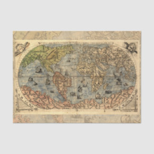 Papel De Seda 1565 Mapa Antigo do Mundo de Forlani Cartografia V