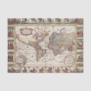 Papel De Seda 1652 mapa do mundo, mapa do mundo do atlas do mar