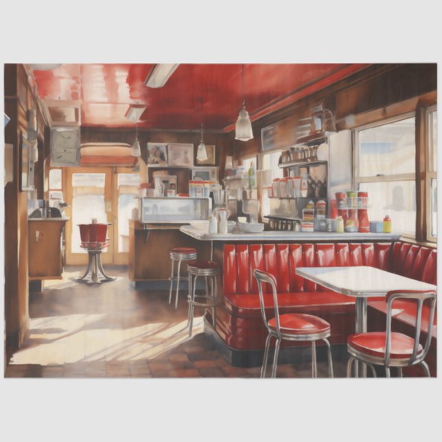 Papel De Seda 1950s Retro American Diner Watercolor (Frente )