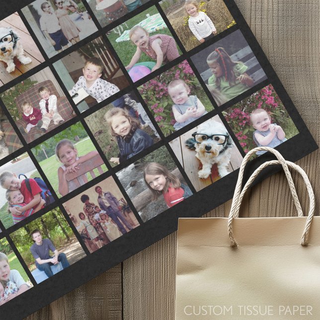 Papel De Seda 28 Grade de Colagem de Fotos - com fundo preto (Custom Photo Tissue Paper)