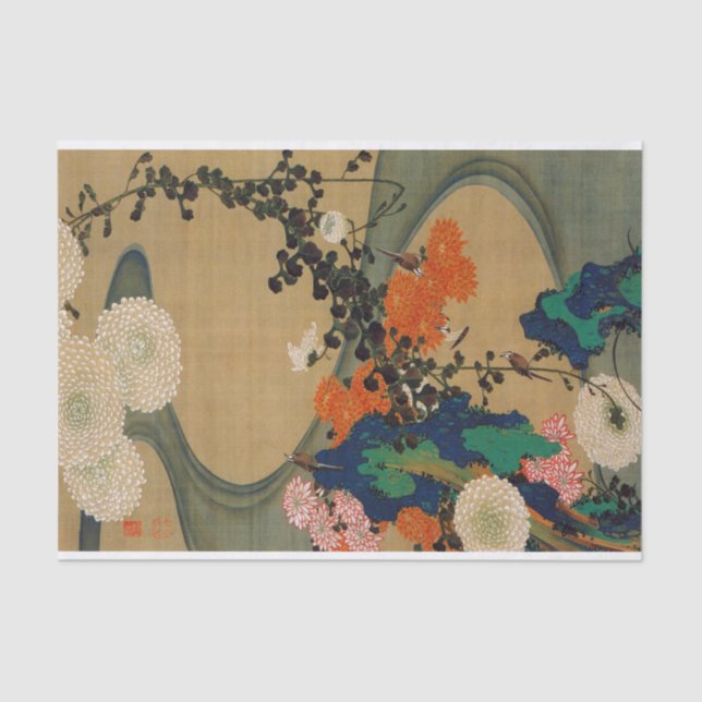 Papel De Seda 29. 菊 花 流 図, 冲 Chrysanthemum & Stream, Jakuchu (Frente )