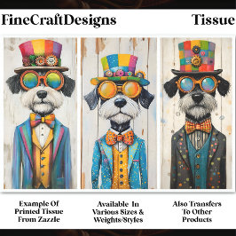 Papel De Seda 3 Cachorros Schnauzer Steampunk Excêntricos Decoup