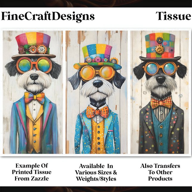 Papel De Seda 3 Cachorros Schnauzer Steampunk Excêntricos Decoup (Criador carregado)