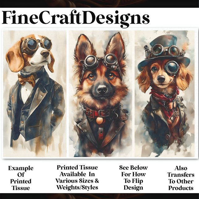 Papel De Seda 3 Cachorros Steampunk Fofos Grupo 3 CB6 Decoupage (Criador carregado)