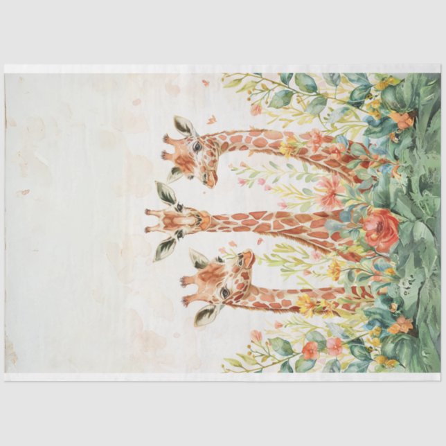 Papel De Seda 3 Giraffe Decoupage Paper Watercolor (Frente )