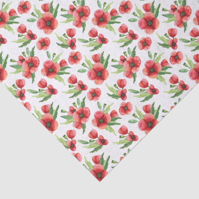 Papel De Seda  3 Pcs | Watercolor Red Poppies Wildflowers (Detalhes)