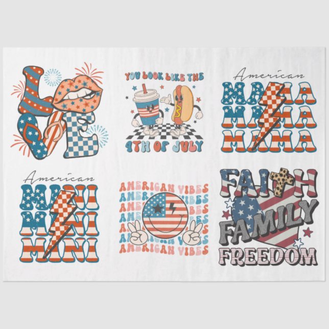 Papel De Seda 4 de julho Vermelho Branco e Azul para Artes e Art (Frente )