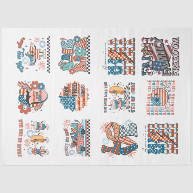 Papel De Seda 4 de julho Vermelho Branco e Azul para Artes e Art (Frente )