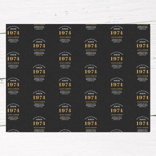 Papel De Seda 50º aniversário 1974 Chic Elegante Dourado Negro (50th Birthday Chic 1974 Themed Black & Gold Elegant Tissue Paper.)