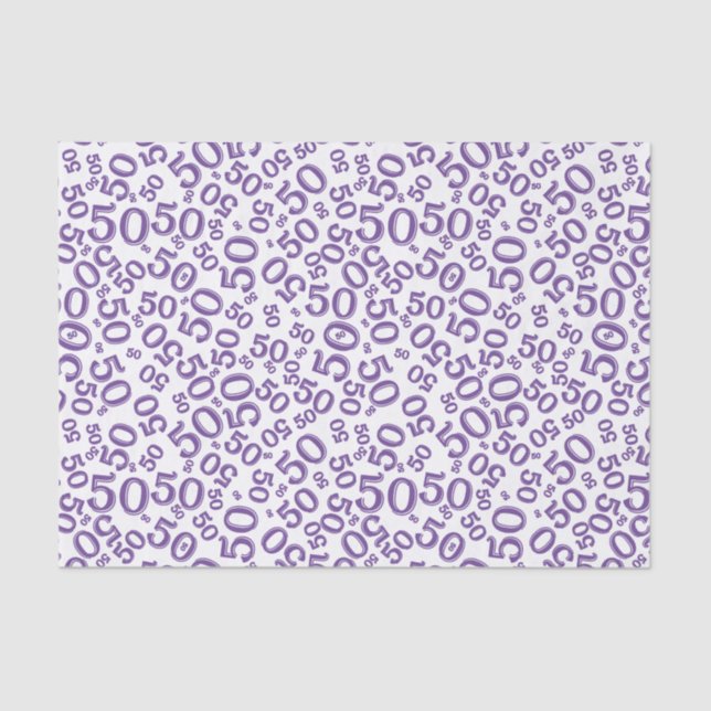 Papel De Seda 50º Aniversário Padrão do Número Roxo e Branco (Frente )