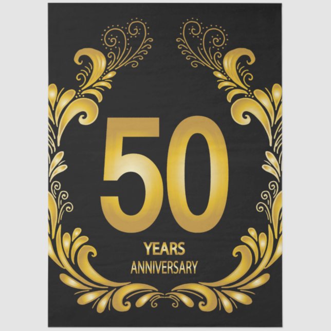 Papel De Seda 50 anos de aniversário Dourado da Glitter (Frente )