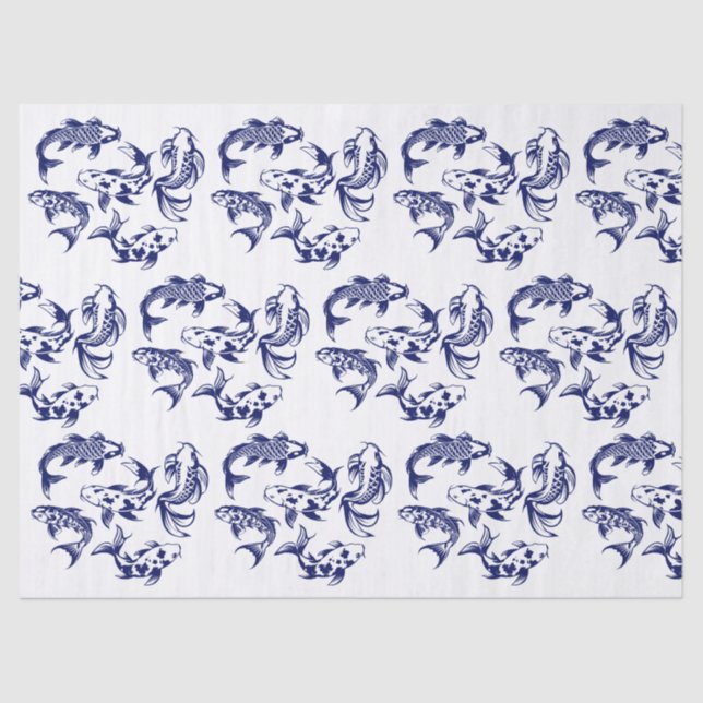 Papel De Seda 5 Peixes Koi Karp DIY Cores Azul (Frente )