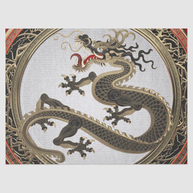 Papel De Seda [600] Dragão Oriental Dourado e negro (Frente )