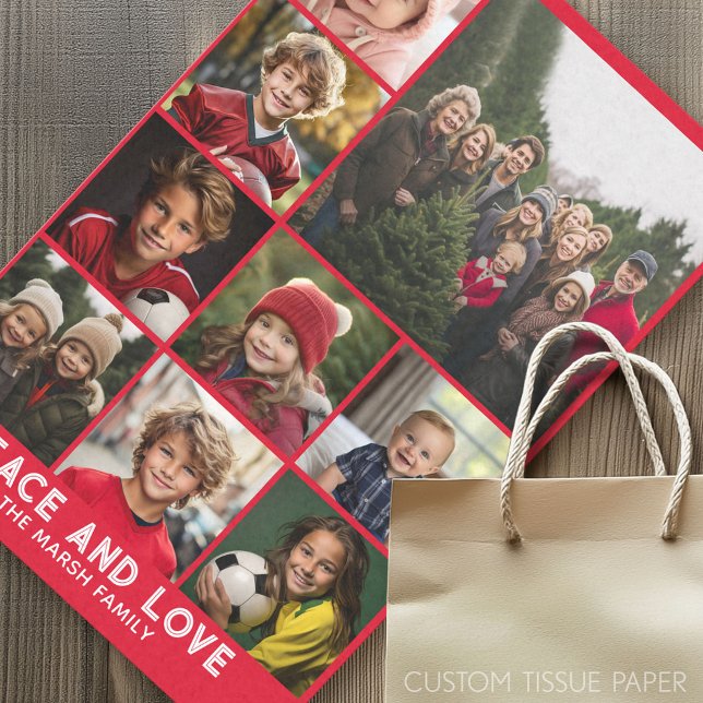 Papel De Seda 9 Foto Retro Natal Red Peace and Love (Custom Photo Tissue Paper)