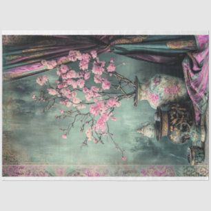 Papel De Seda A Aestética Oriental Rosa Cereja floresce Ainda as