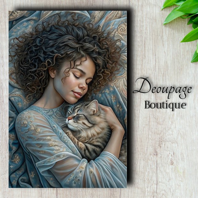 Papel De Seda A Bela Adormecida & Amigo Felino Decoupage (Sweet Dreams - Sleeping Beauty with Feline Friend Decoupage Tissue Paper)